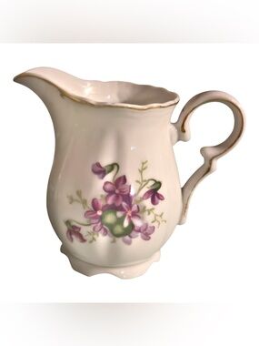 Vintage Small Miniature Decorative Pitcher Creamer Purple Floral  Design.